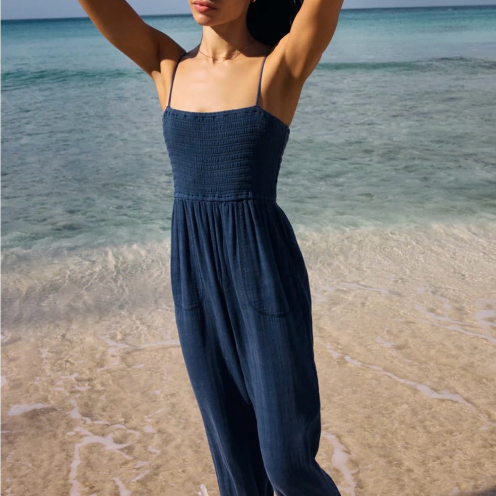 Z Supply Navy Smocked Jumpsuit with Spaghetti Straps